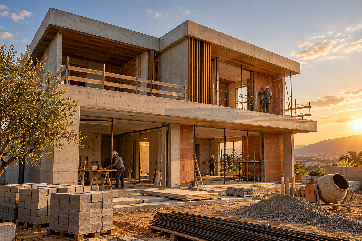 Estrutura de uma residência durante a construção